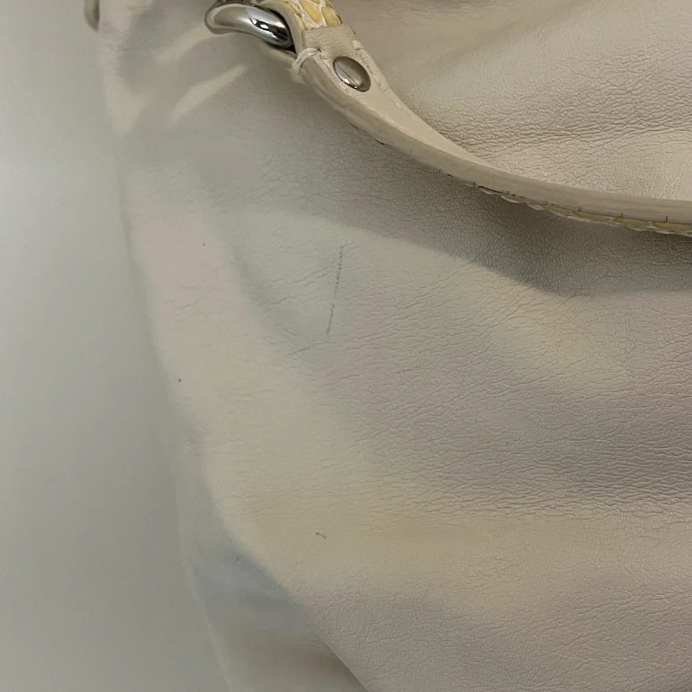 Coach 1941 Ivory Soft Leather Snakeskin Detail Silver Hardware zip top Hobo Bag